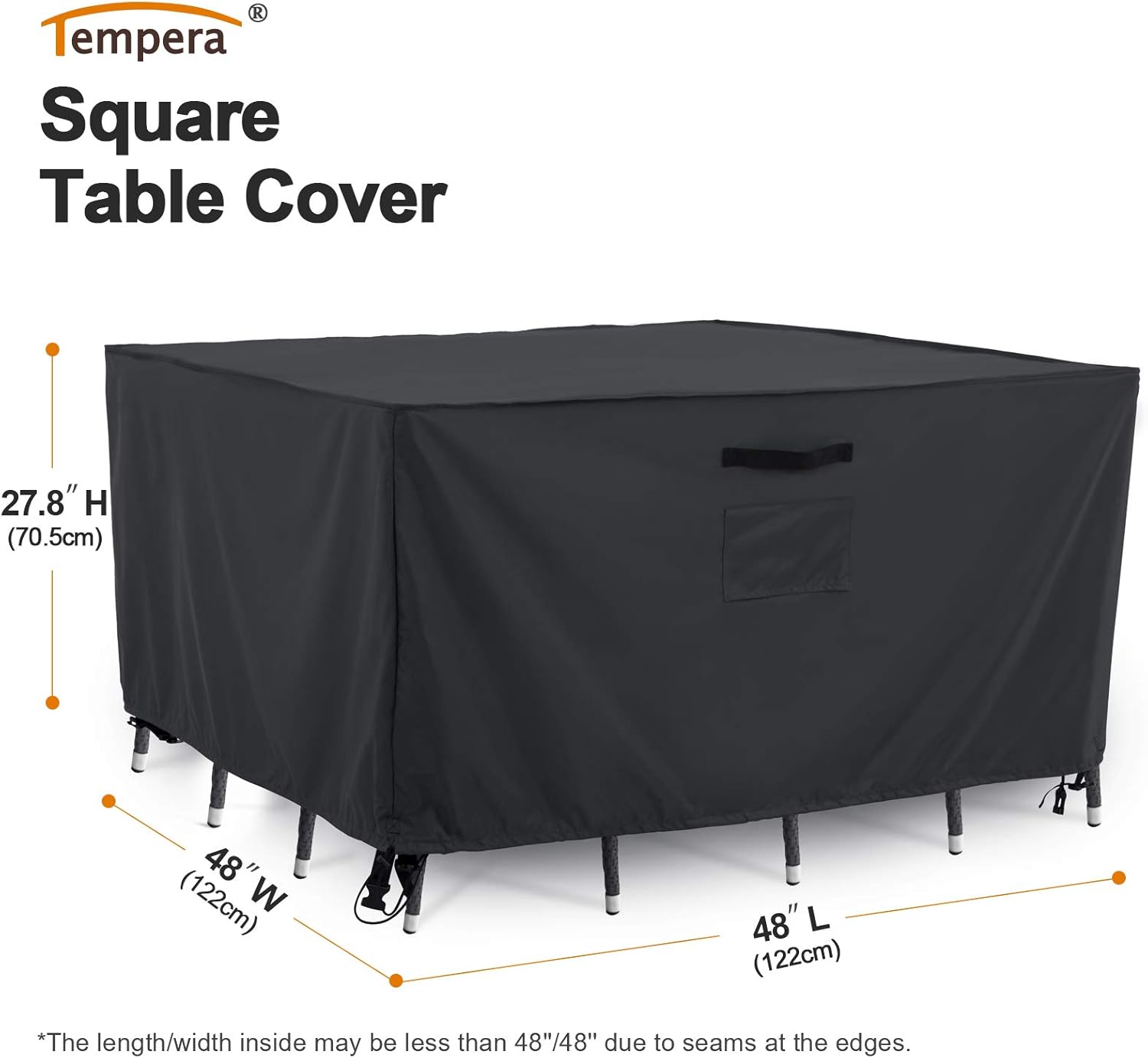 Tempera Patio Furniture Cover, Waterproof, Tear-Resistant, UV Resistant Outdoor Square Table Cover, Space Grey, 48x48 inches : Garden & Outdoor