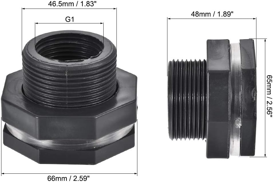 sourcing map Bulkhead Fitting, G1 Female 1.83" Male, Tube Adaptor Fitting, with Silicone Gasket and Pipe Connector - Image 4