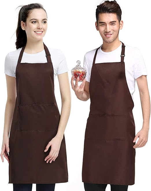 Amazon 首掛けエプロン シンプル カフェ風エプロン おしゃれ 家庭用 作業エプロン 汚れにくい シワになりにくい 男女兼用 フリーサイズ ブラウン エプロン オンライン通販