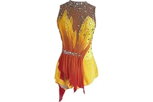 ARTSKATTING Figure Skating Dress,Girls Women Splice with Irregular Hem Performance Competition Wear Costume,Orange Yellow