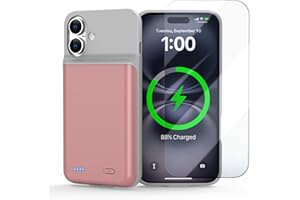 POAQCIF Battery Case for iPhone 16, Ultra-Slim 7000mAh Portable Extended Charging Charger Case [2025 Upgraded] w/Tempered Glass Film for iPhone 16 (6.1inch), Pink