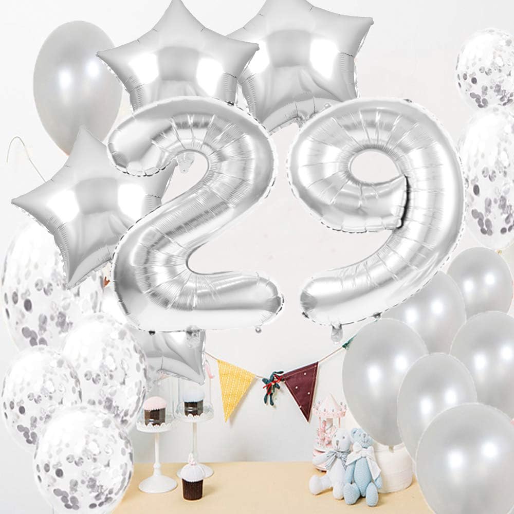 29th Birthday Decorations Party Supplies,29th Birthday Balloons Silver,Number 29 Mylar Balloon,Latex Balloon Decoration,Great Sweet 29th Birthday Gifts for Girls,Photo Props - Image 5