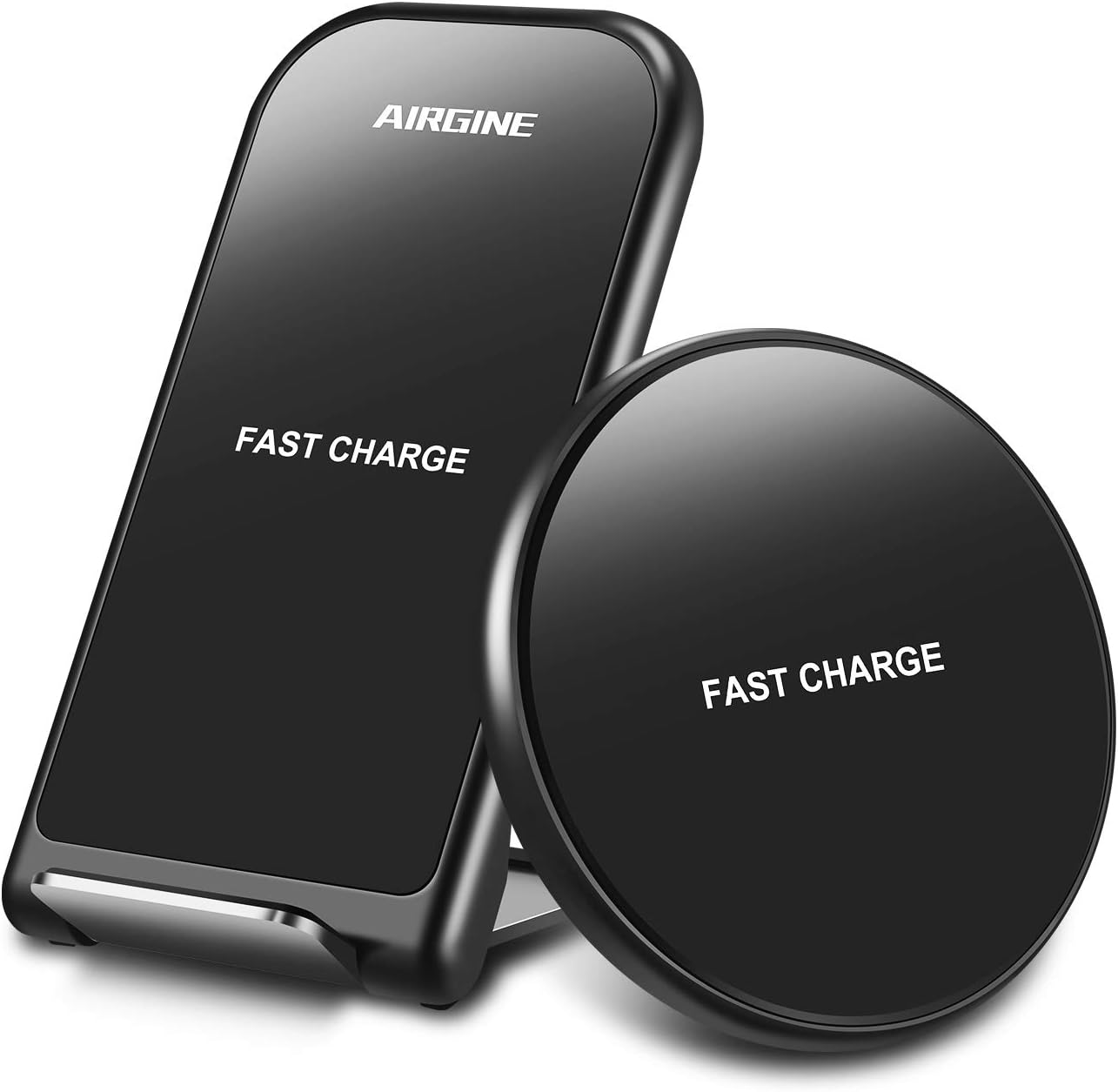 AIRGINE Wireless Charger, [2 Pack] 10W QI Fast Wireless Charger Pad Stand, Compatible with iPhone 11/11 Pro/11Pro MAX/XS Max/XR/XS/X/8, Samsung Galaxy S10/S10p/S10E/S9 and More(No AC Adapter)