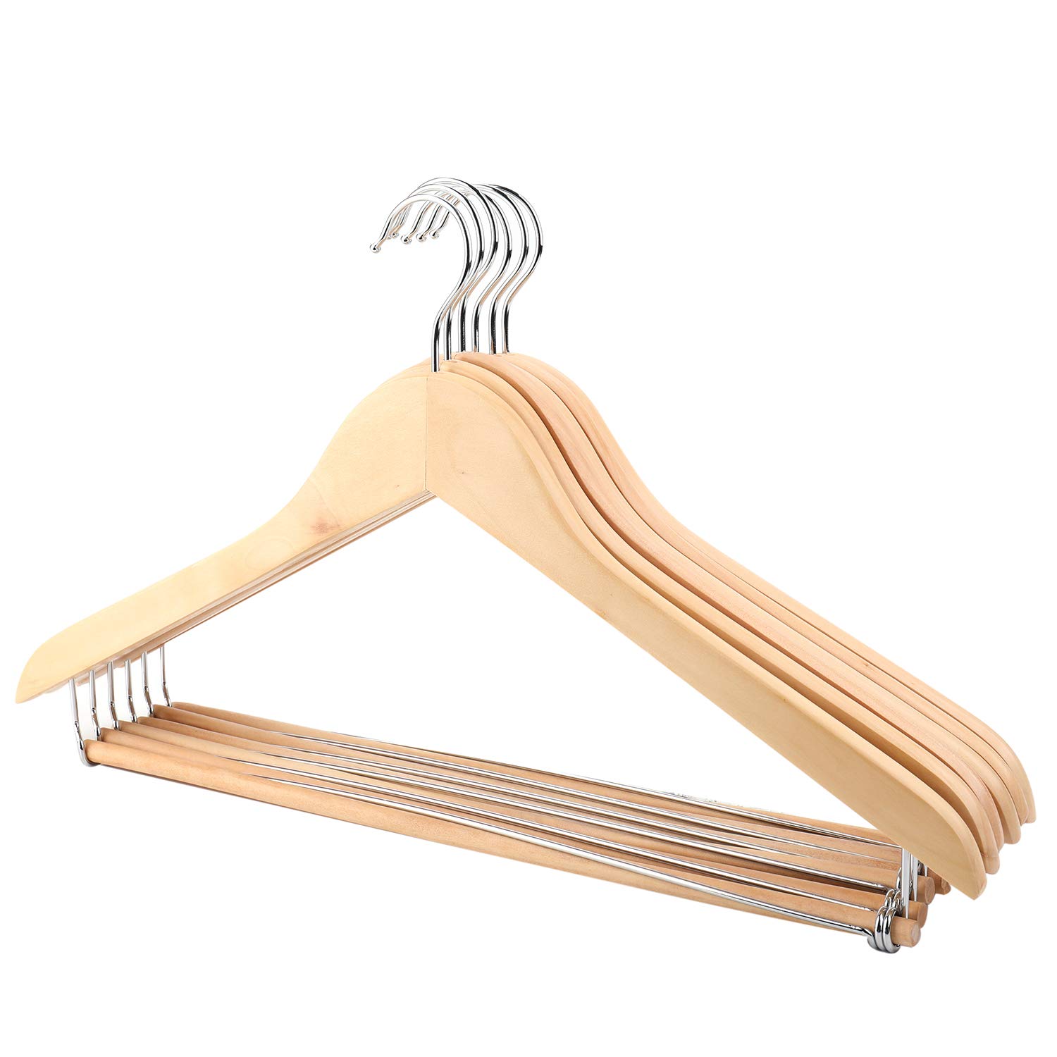 Pack Of 6 Natural Wooden Suit Pant Hangers Solid Wood Coat Hanger w