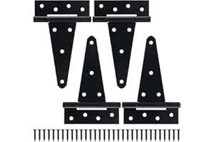 BOODVON 6 Inch T-Strap Gate Hinges, Shed Barn Door Hinges Heavy Duty, Black Tee Hinges for Wooden Fences, Yard Gate, Wrought Hardware Iron Rustproof (4Pack/Set)