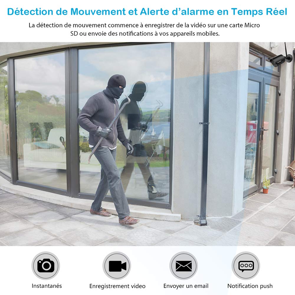IP Camera Exterieur, Camera de Surveillance Exterieur WiFi sans Fil, HD 1080P Etanchéité IP66, Visibilité Nocturne à 25m, Détection de Mouvements pour Extérieur, Max la Carte SD jusqu\'à 128G