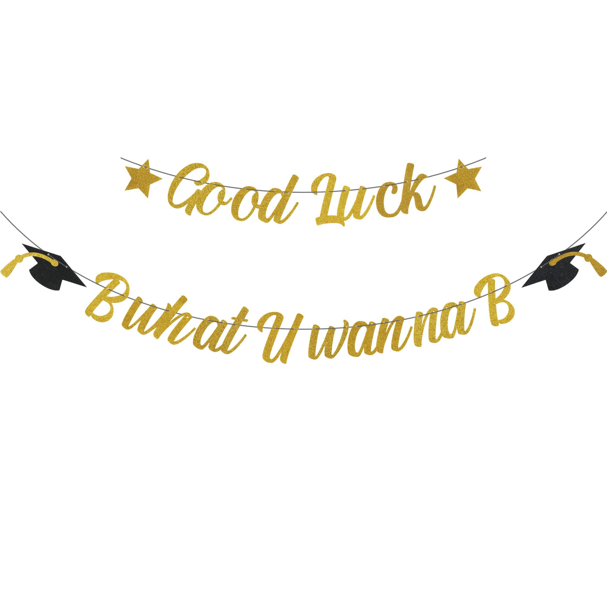 Pargleev Good Luck B what U wanna B Glitter Banner 2024 Graduation Congratulations Party Decorations Black Gold