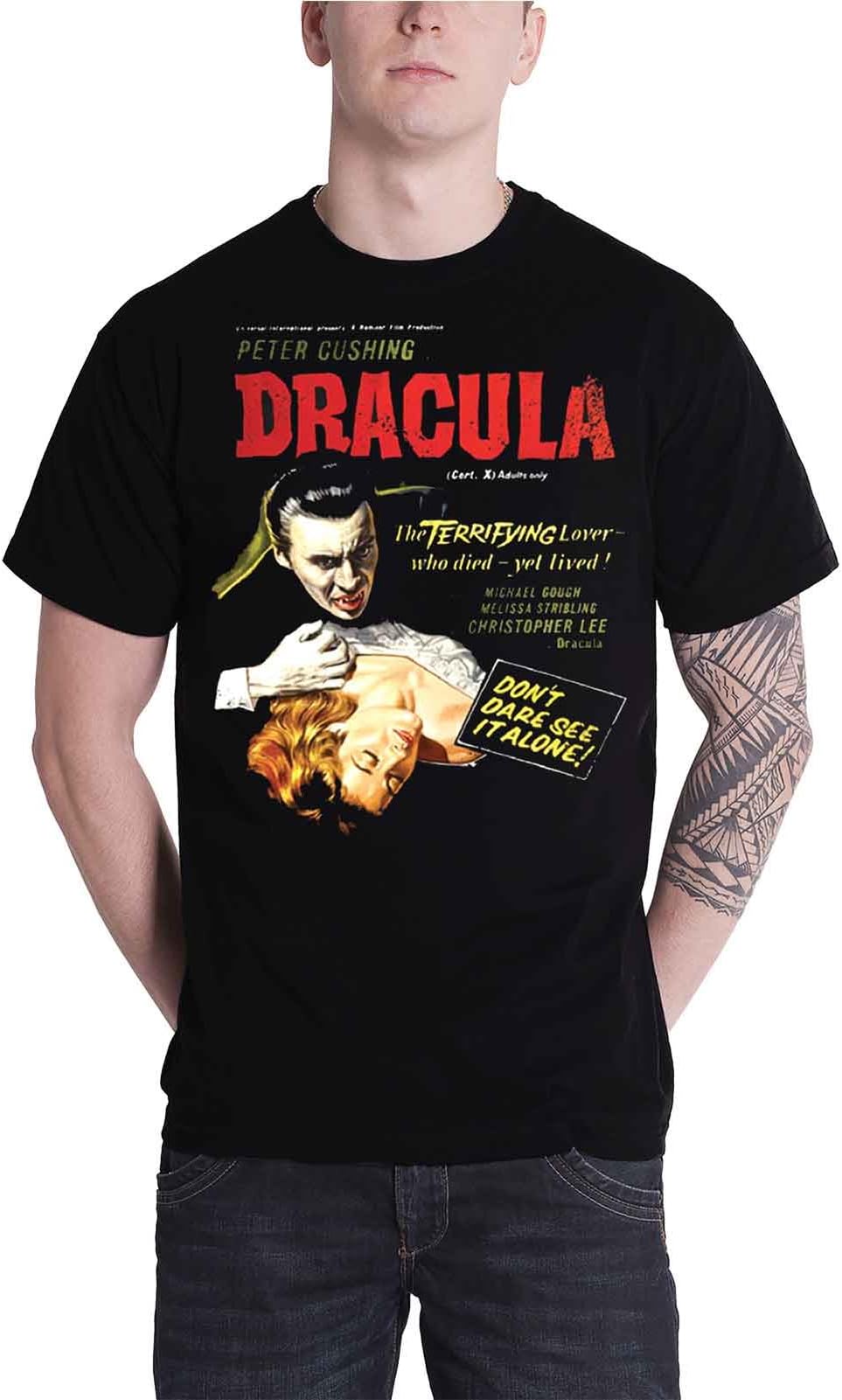 Hammer house of Horror T Shirt Dracula Classic Movie Poster Official Mens Black