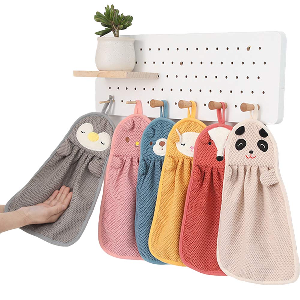 Eyands 6 Pcs Cute Animals Hand Towels - Absorbent Hanging Kids Hand Towel Lovely Dish Cloth For Kitchen Bathroom, Fast Drying Towel for Kids and Adults