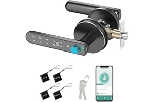 Foxgard Smart Fingerprint Door Lock:Fingerprint Door Knob-Biometric 5-in-1 Finger Print Door Lock-Smart Door Knob for Bedroom-APP Control-Easy Installation–Round Black–1 Pack