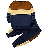 Babioboa Boy's 2 Piece Active Tracksuit Sets Casual Pullover Sweatsuit Color Block Long Sleeve Sweatshirts & Jogger Pants