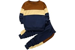 Babioboa Boy's 2 Piece Active Tracksuit Sets Casual Pullover Sweatsuit Color Block Long Sleeve Sweatshirts & Jogger Pants