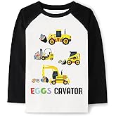 Tkria Easter Day Toddler Boys Tractor Love Eggs Shirts Tops Excavator Raglan Long Sleeve Kids Bunny Holiday Clothes 5 Years