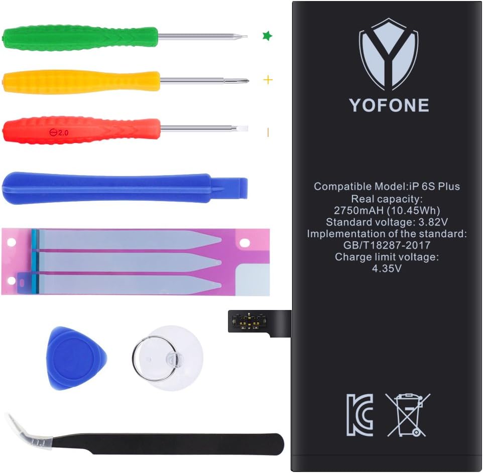 YOFONE Battery for iPhone 6S Plus, with Complete Repair Tools Kit & Glue Adhesive, Instruction - (A1634,A1687,A1699) 2750mAh Internal Replacement Batteries [365 Days Warranty]