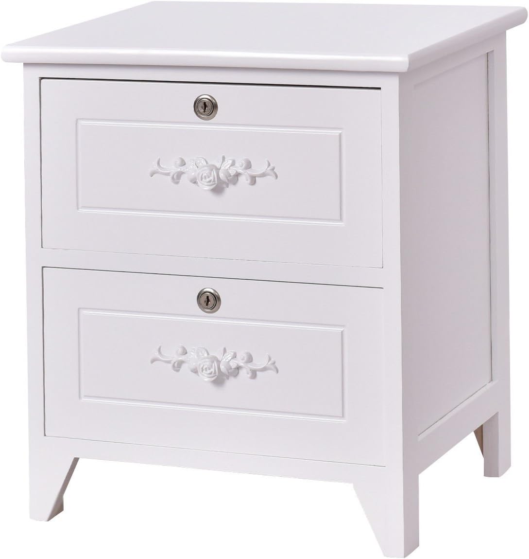 Solid Wood Elegant Night Stand W 2 Locking Drawer Storage Shelf End Table White