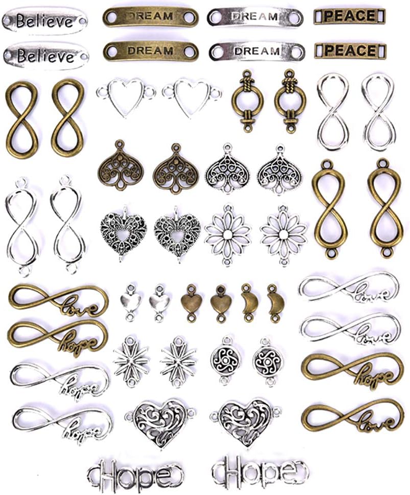 Qingsi 100 Pcs Inspiration Words Bracelet Connector Charms Mixed Words Letters Pendants Beads Charms Pendants for DIY Crafting Necklace Bracelet