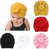 DRESHOW BQUBO 5 Pieces Baby Turban Hats Turban Bun Knot Baby Infant Beanie Baby Girl Soft Cute Toddler Cap