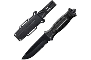 Leopcito 10" Fixed Blade Tactical Knives with Sheath and Clip, Stainless Steel Survival Hunting Bushcraft Full Tang Non-Slip Handle Knife for Camping, Hunting, Adventure, Outdoors, EDC, Black