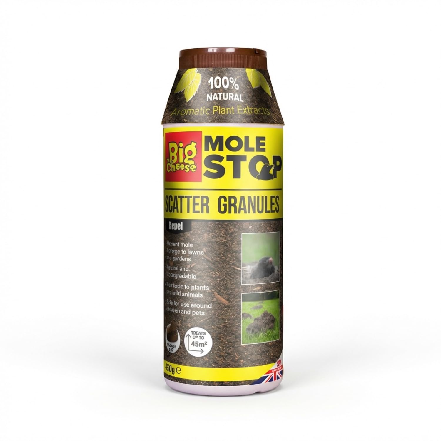 The Big Cheese Mole Scatter Granules 450g – Natural Plant Oil Mole Deterrent – Treats 45m² – Biodegradable & Water-Soluble – Safe for Lawns, Seed Beds & Planted Areas – Child & Pet Safe