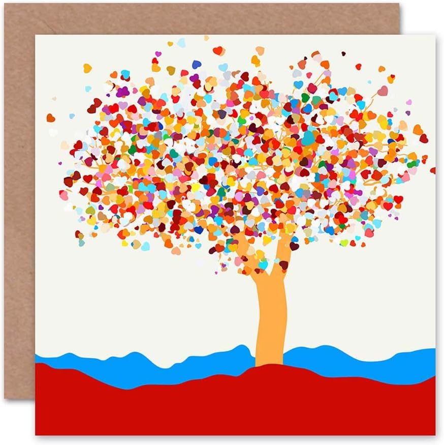 Wee Blue Coo Love Heart Leaves On Tree - Valentines/Occasion Card, Multicolor with prominent green, 15 x 15 cm