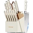 Knife Set,Astercook Kitchen Knife Set with Block 14-Piece Full Tang Stainless Steel Knives with Sharpener Dishwasher Safe and