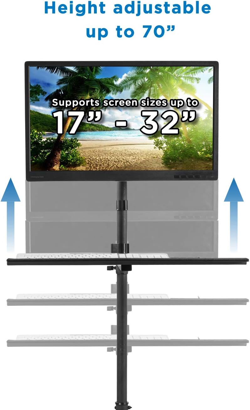 Mount-It! Rolling Computer Cart, Mobile Workstation with Tray Monitor Mount and CPU Holder, Height Adjustable and Mobile Stand for Office and Industrial Use : Office Products