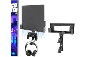 BracNova Wall Mount for PS4 Slim with 2 Detachable Controller Holder and 1 Headphone Stand, PS4 Accessories,Compatible with PlayStation 4 Slim(Mounts PS4 Slim by TV)