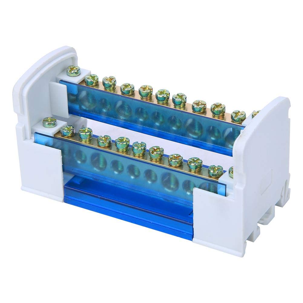 Distribution Terminal Block, 500V 125A Terminal Distribution Box Terminal Strip Blocks Din Rail 2-Level Single Phase with Transparent Dust Cover 211