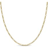 KEZEF 18k 2mm Gold Plated 925 Sterling Silver Necklace Chains Italian Figaro 14"-42" Gold Necklace Chain Sterling Silver Necklace for Women Mens Necklace Chain