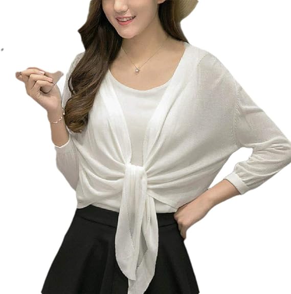 Amazon We Energy 女性の長い袖の日焼け止めの結び目は ニットカーディガン White Os カーディガン ボレロ 通販