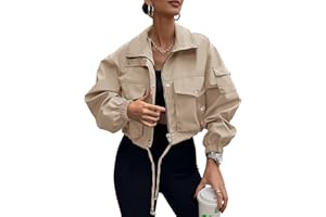 UEAL Womens Cropped Bomber Jacket 2025 Trendy Zip Up Lightweight Utility Anorak Coat With Pockets
