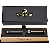 Luxury Pen by Scriveiner London - Stunning Rollerball Pen with 24K Gold Finish, Schmidt Ink Refill, Roller Ball Pen Gift for Men & Women, Professional, Executive, Office, Nice Pens (Black Lacquer)