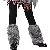 JIAHG Halloween Faux Fur Werewolf Costume Hood Hat Gloves Shoe Covers Shawl for Boys Girls Cosplay Fancy Party Accessories