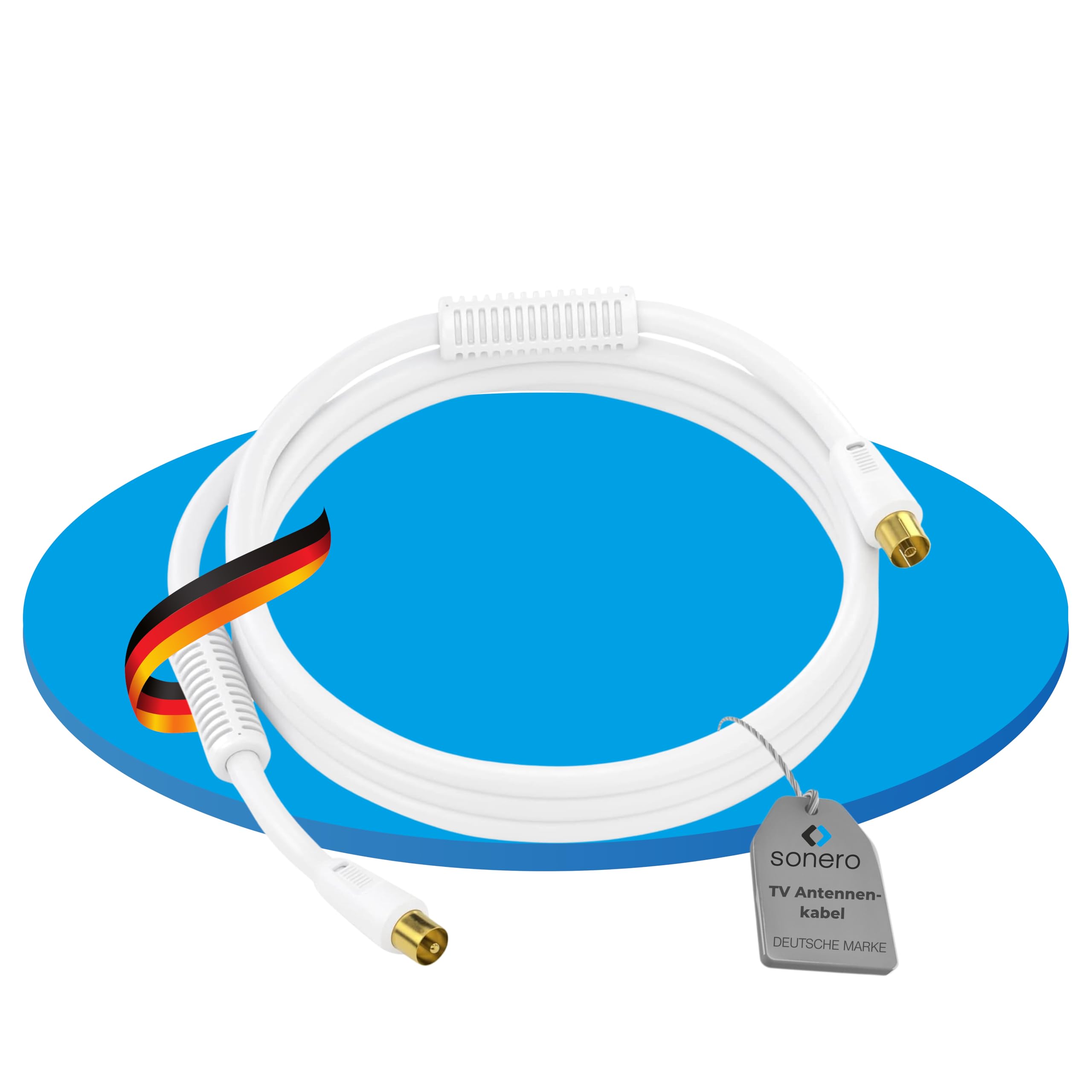 Sonero Antenna Cable IEC Male/IEC Female with Ferrite 2.00 m White 2.00 m