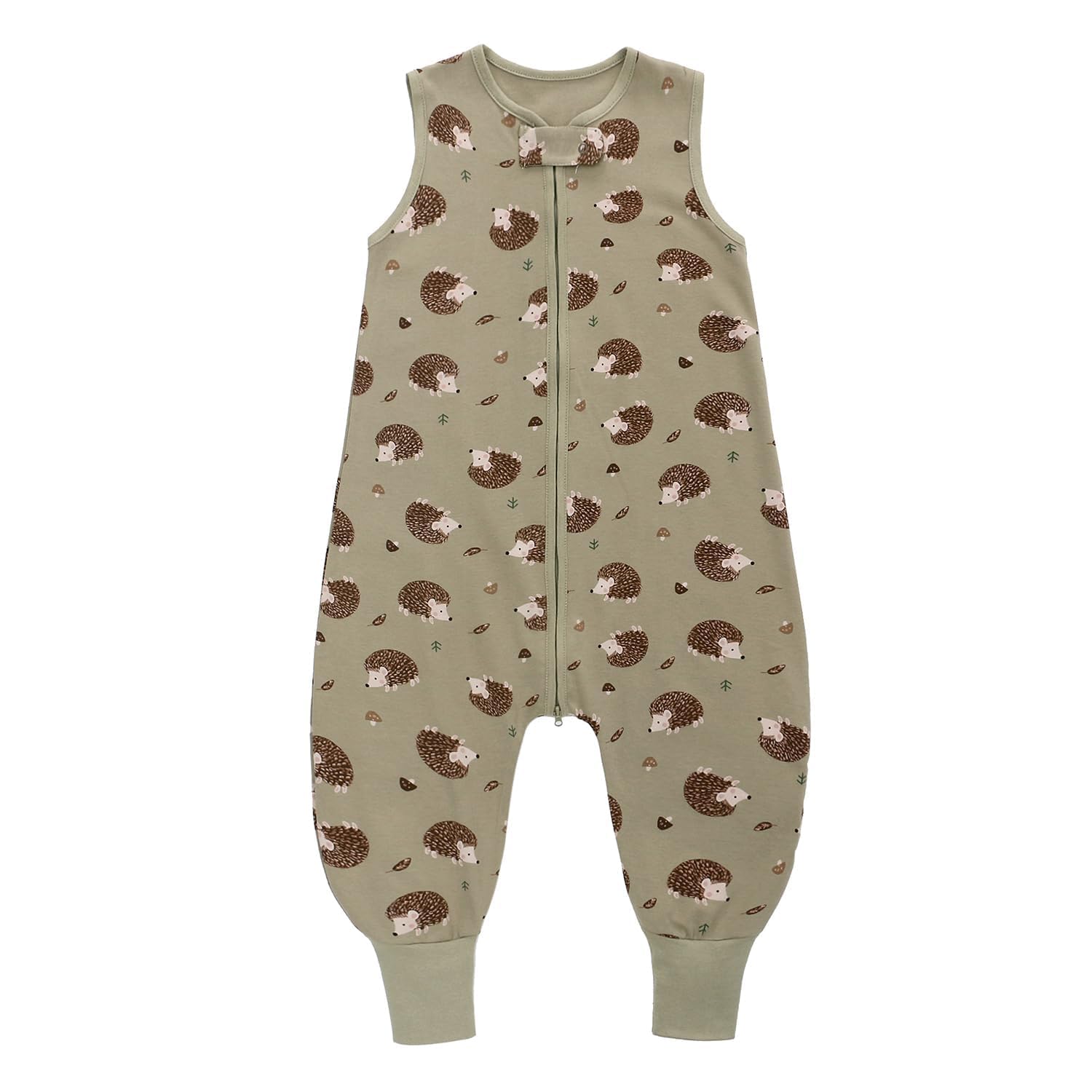 Baby Sleeping Bag with Legs 100% Cotton Wearable Blankets 0.5 TOG Sleeveless Baby Sleep Sack Toddler Infant Unisex Baby Sleeping Bag for Boys and Girls 12-24 Months (Green Hedgehog)