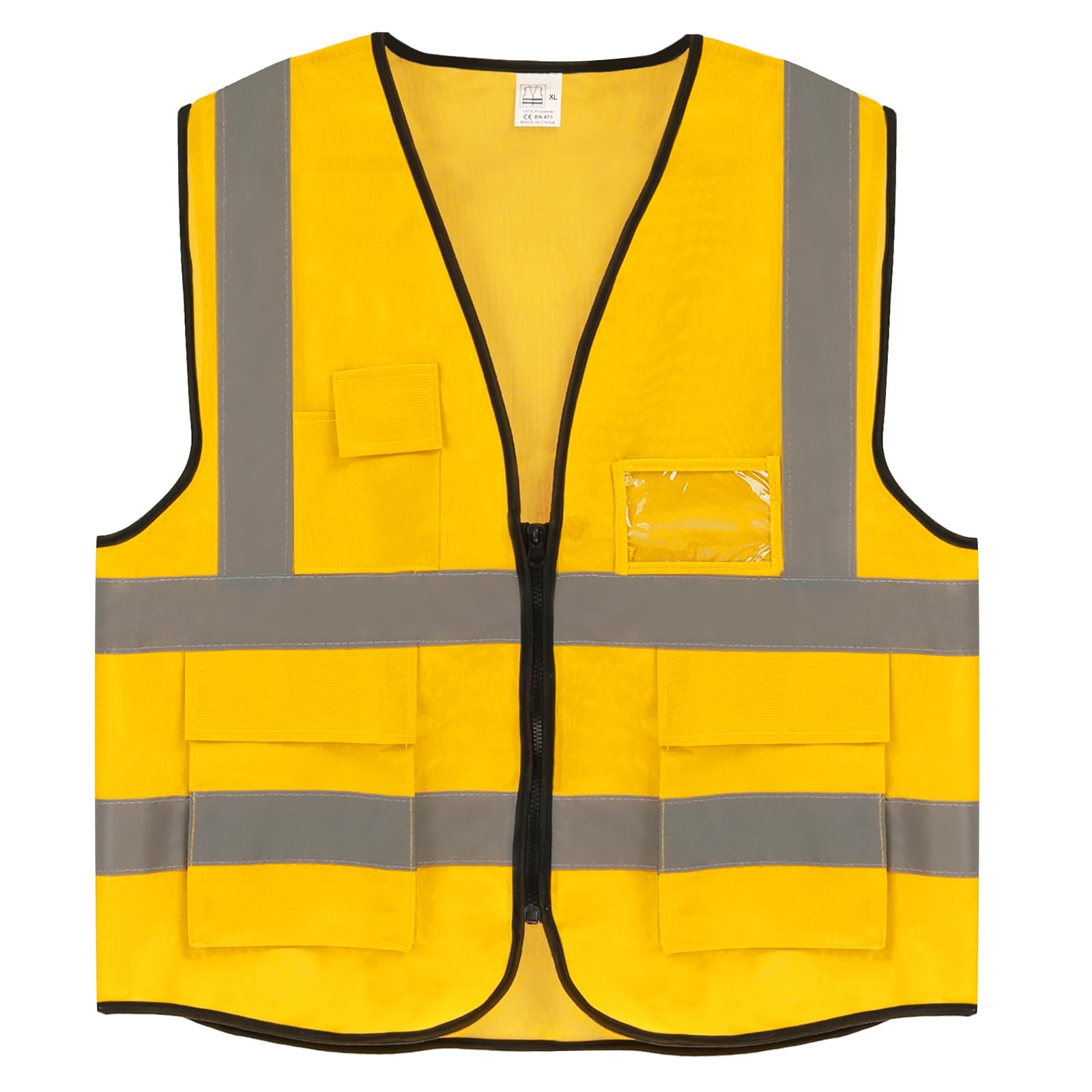 PATIKIL Reflective Safety Vest, X-Large High Visibility Security Vest with 4 Front Pocket Zipper for Men Women Work Construction, Yellow