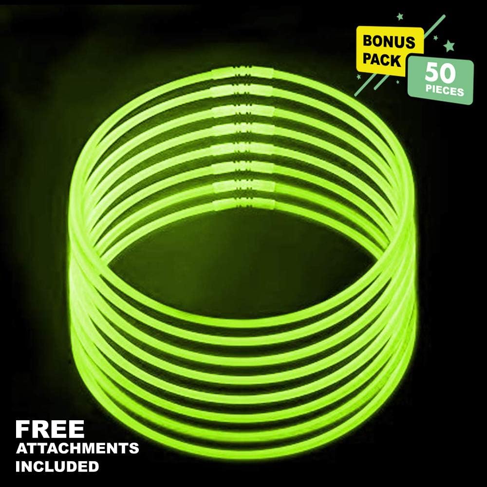 Lumistick 20 Inch Glowstick Necklace with Connectors | Kid Safe & Non-Toxic Neckwear | Great for Parties, Weddings, Halloween & Christmas with Glows up to 12 Hours (Green, 50 Glow Sticks)