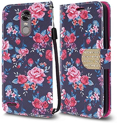 Luckiefind Case Compatible LG Stylo 3/LG Stylo 3 Plus. Premium PU Leather Flip Wallet Credit Card Cover Case, Stylus Pen & Screen Protector (Tropical Rose)