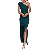 PRETTYGARDEN Women's One Shoulder Cocktail Maxi Dresses | Sleeveless Bow, Ruched Waist, Side Slit, Long Bodycon Dress, Elegant Semi Formal, Wedding Guest Party, Summer Outfits