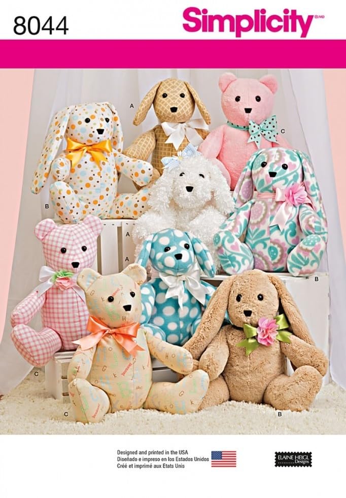 Simplicity Crafts Sewing Pattern 8044 Bear, Dog & Rabbit Stuffed Animal Toys