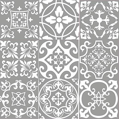 Grey Tile Stickers Victorian Morrocan Modern self Adhesive wall Art Decor transfers-Bathroom backsplash Kitchen splashbacks Floral Decals Peel and Stick (Mixed Grey Modern, 6 inch) Pack of 9
