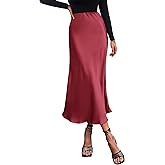 PRETTYGARDEN Women's Satin Skirts Dressy Casual 2026 Fall High Waisted Cocktail Wedding Flowy Elegant A Line Midi Skirt
