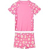 Tziharora Girls Swimsuit 2 Piece Rash Guard Set Short Sleeve Bathing Suits UPF 50+ Summer Beach Swimwear