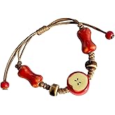 JDRGJTH Apple Ceramic Bracelet for Women Adjustable Rope String Bracelet Handmade Woven Cord Bracelets Whimsical Jewellery Gift Accessories