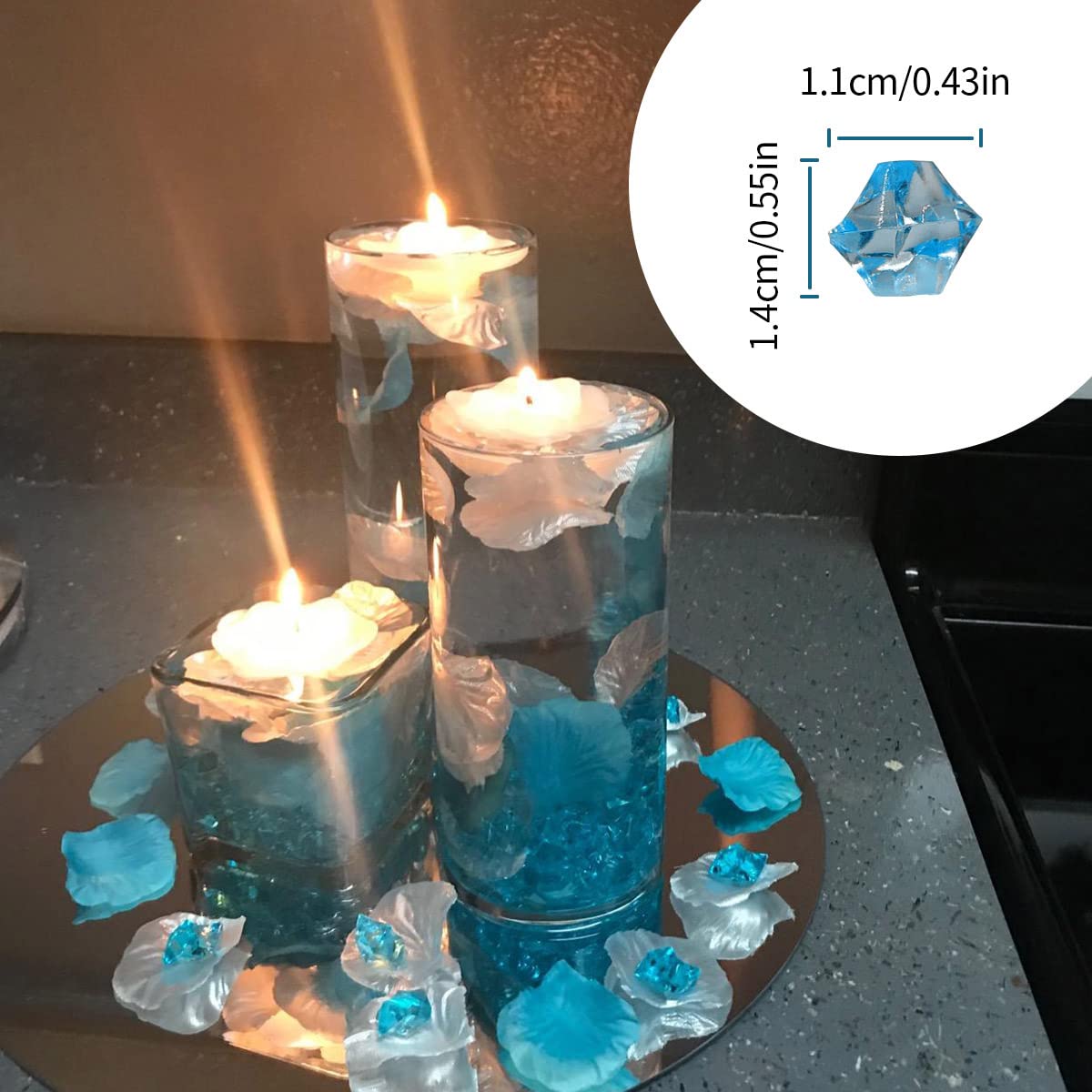 300 Pcs Acrylic Ice Rocks Crystals Gems, Bulk Fake Crystals, Plastic Diamonds for Vase Filler Wedding Decoration Table Scatter Party Arts Crafts Display (Light Blue)