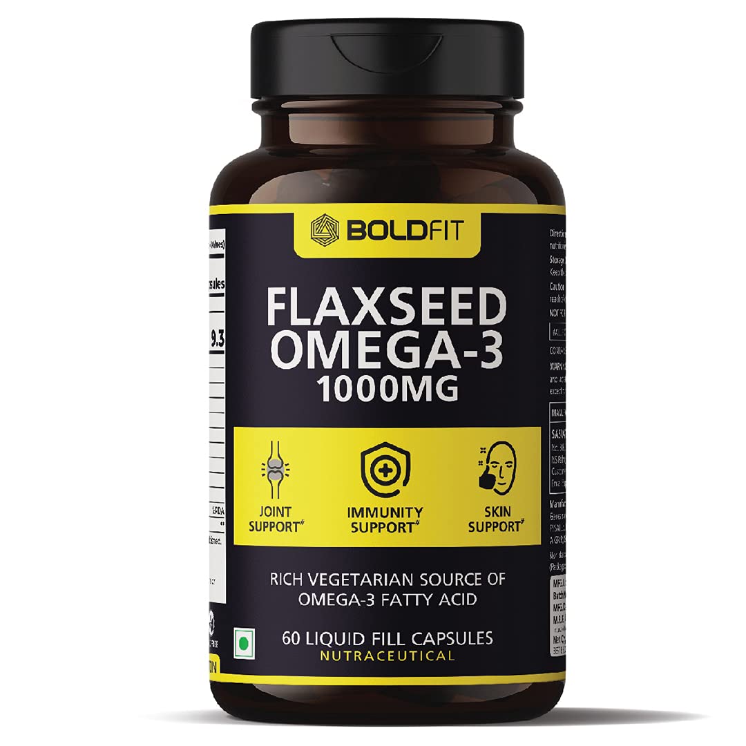 Boldfit Flaxseed Omega 3 Supplement 1000 Mg For Skin, Joint, Hair & Immunity Support. Vegetarian
