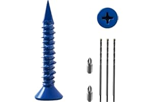 LIONMAX Concrete Screw Anchor, 300-PCS 3/16 Inch x 1-1/4 Inch Flat Head Concrete Screws for Block Brick Cement or Masonry, Diamond Tip, Rust Resistant Blue Coated, 2 Screwdriver Bits and 3 Drill Bits