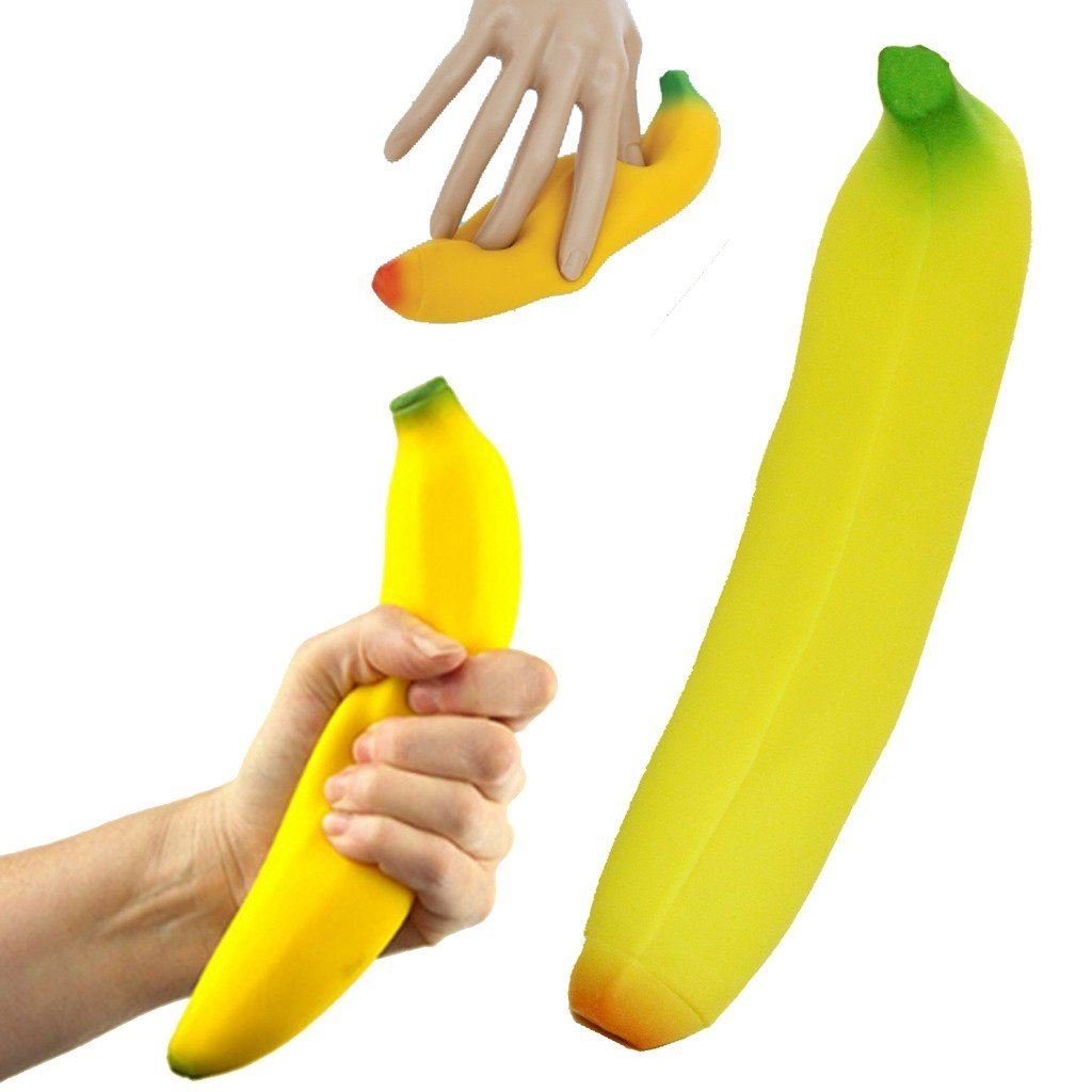STRESS RELIEF RELIEVER SQUEEZE SQUIDGY BANANA FUN JOKE NOVELTY FRUIT TOY TENSION