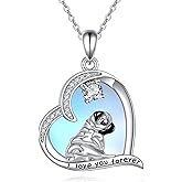 ONEFINITY Pug Dog Necklace 925 Sterling Silver Pug Moonstone Heart Shape Pendant Necklace Dog Pet Puppy Jewelry Gift for Women