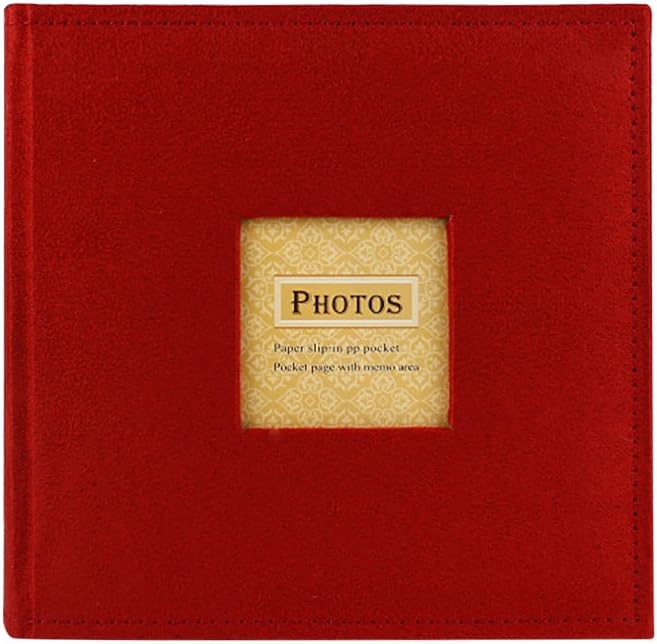 Jia Hu Faux Suede Square Photo Album Slip in Hold 300 Pockets 6x7 Inch Picture Wedding Anniversary Albums with Window Frame Memory Gift Red